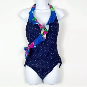 Matilda Jane Womens Swimsuit Large Sandcastle Queen One Piece Polka Dot Floral L